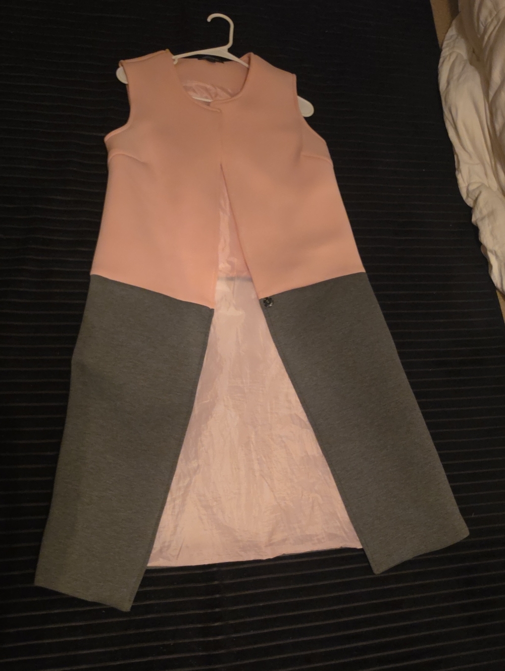 Sleeveless Pink and Gray Colorblock Midi Vest